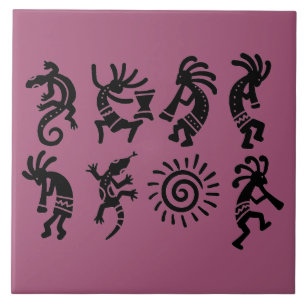 Southwest Petroglyph Kokepli Magenta Ceramic Tile Tegeltje