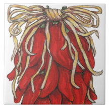 Southwest Red Chili Chili Ristra Top Tile House #s
