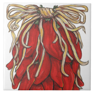 Southwest Red Chili Chili Ristra Top Tile House #s Tegeltje