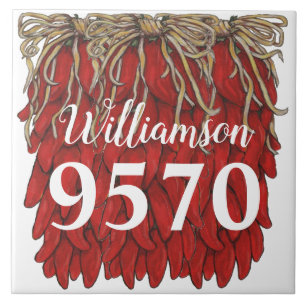 Southwest Red Chili Pepper Custom Name Address #s Tegeltje