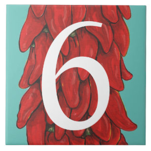 Southwest Red Chili Pepper House #6 Six Turquoise Tegeltje