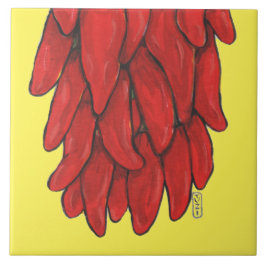 Southwest Red Chili Pepper Mural Bottom Yellow Tegeltje