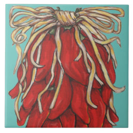 Southwest Red Chili Ristra Top House # Turquoise Tegeltje