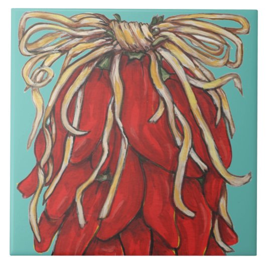 Southwest Red Chili Ristra Top House # Turquoise Tegeltje (Voorkant)