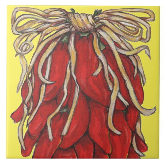 Southwest Red Chili Ristra Top House # Yellow Tegeltje (Voorkant)