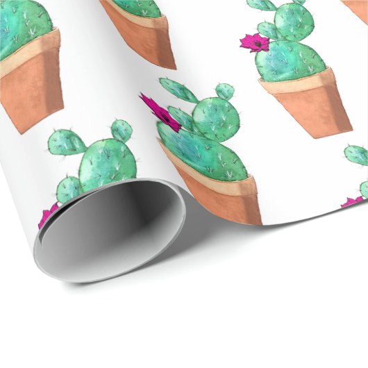 Southwest Red Flowering Potlood Cactus Pattern Cadeaupapier (Rol Hoek)