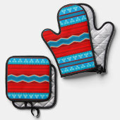 Southwest River Canyon Geometric Red Turquoise Ovenwant & Pannenlap Set (Voorkant / Achterkant)