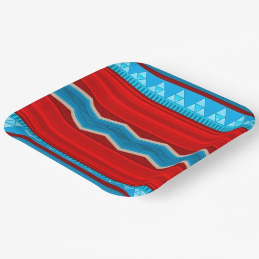 Southwest River Canyon Geometric Red Turquoise Papieren Bordje (Gebogen)