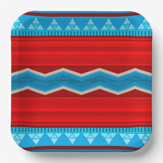 Southwest River Canyon Geometric Red Turquoise Papieren Bordje (Voorkant)