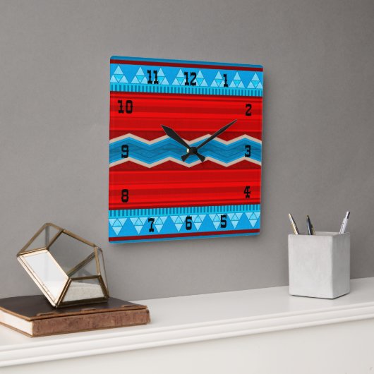 Southwest River Canyon Geometric Red Turquoise Vierkante Klok (Kantoor)