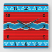 Southwest River Canyon Geometric Red Turquoise Vierkante Klok (Voorkant)