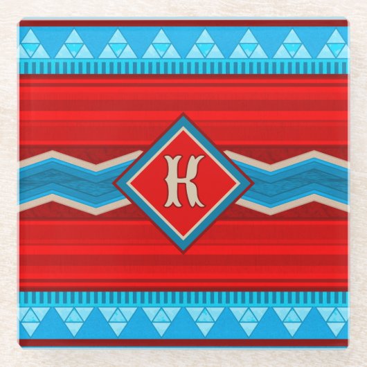 Southwest River Canyon Red Turquoise Monogram Glazen Onderzetter (Voorkant)
