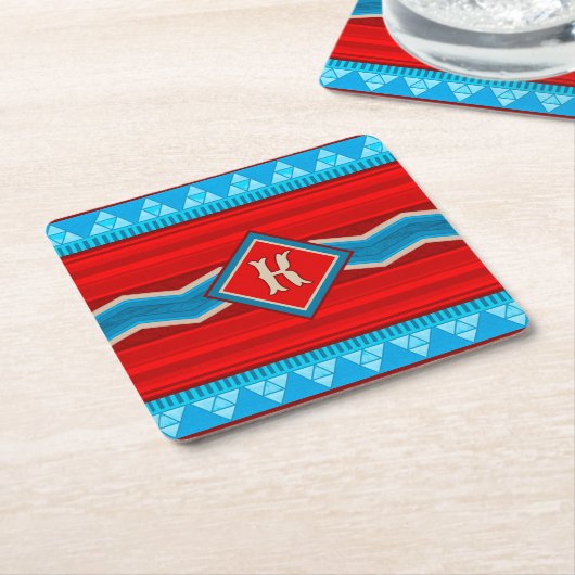 Southwest River Canyon Red Turquoise Monogrammed Kartonnen Onderzetters (Schuin)
