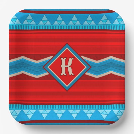 Southwest River Canyon Red Turquoise Monogrammed Papieren Bordje (Voorkant)