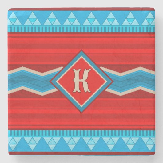 Southwest River Canyon Red Turquoise Monogrammed Stenen Onderzetter (Voorkant)