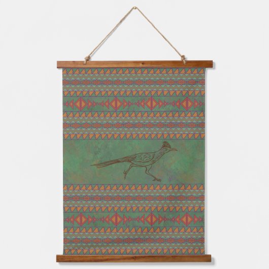 Southwest Roadrunner Sagebrush Green Geometric Hangend Wandkleed (Voorkant)