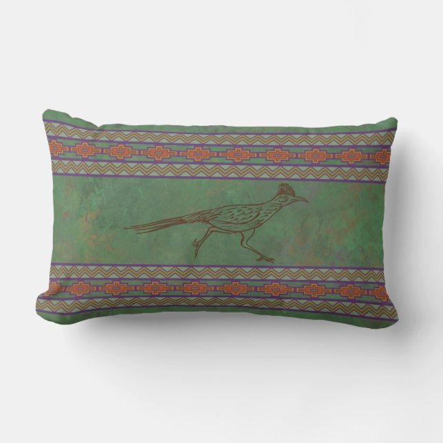 Southwest Roadrunner Sagebrush Green Lumbar Pillow Kussen (Voorkant)