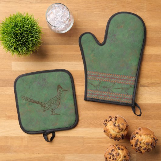 Southwest Roadrunner Sagebrush Green Ovenwant & Pannenlap Set (Top down)