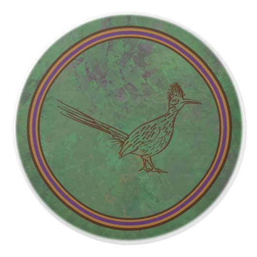 Southwest Roadrunner Standing Sagebrush Green Keramische Knop (Voorkant)