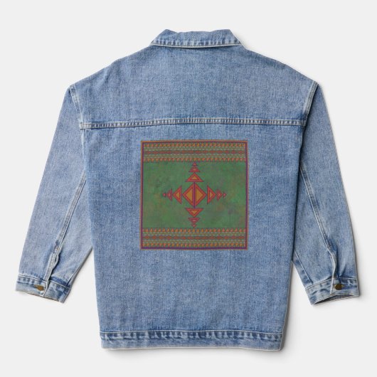 Southwest Sagebrush Green Geometric Design Denim Jacket (Achterkant)