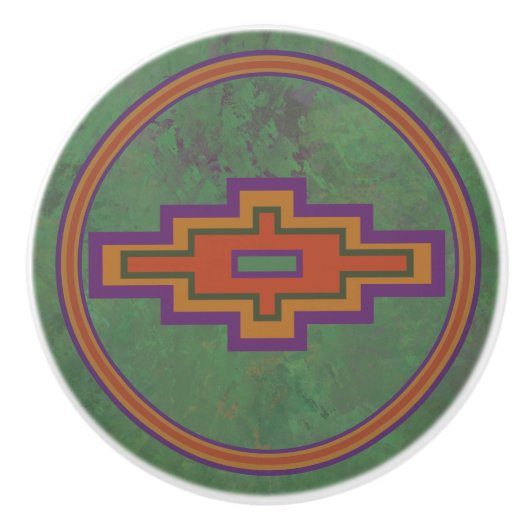 Southwest Sagebrush Green Geometric Design Keramische Knop (Voorkant)