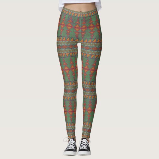 Southwest Sagebrush Green Geometric Design Leggings (Voorkant)