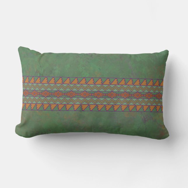 Southwest Sagebrush Green Geometric Design Lumbar Kussen (Voorkant)