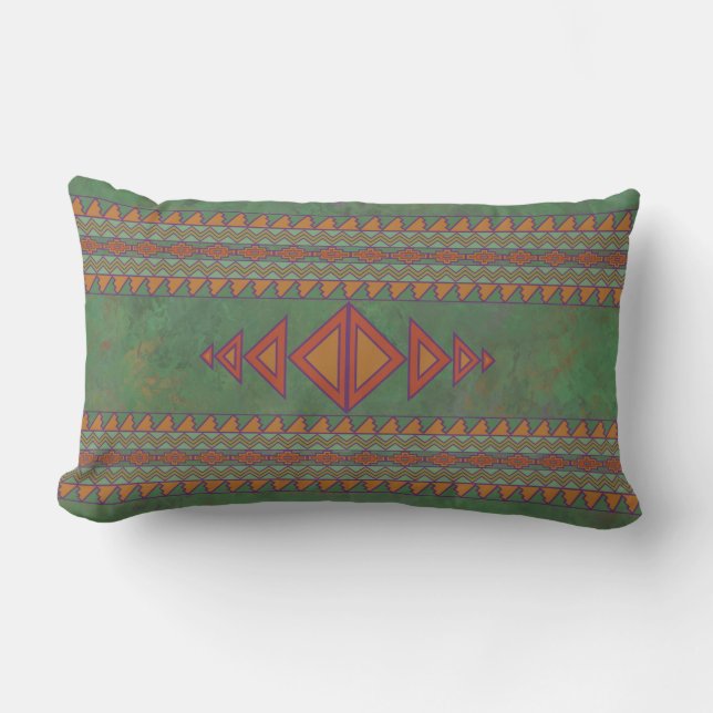 Southwest Sagebrush Green Geometric Design Lumbar Kussen (Voorkant)