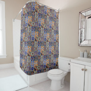 Southwest Style Talavera Tile Colorful Bathroom Douchegordijn