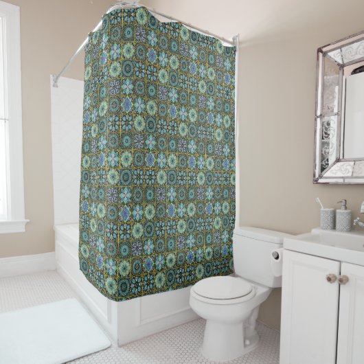 Southwest Style Talavera Tile Colorful Bathroom Douchegordijn (In situ)