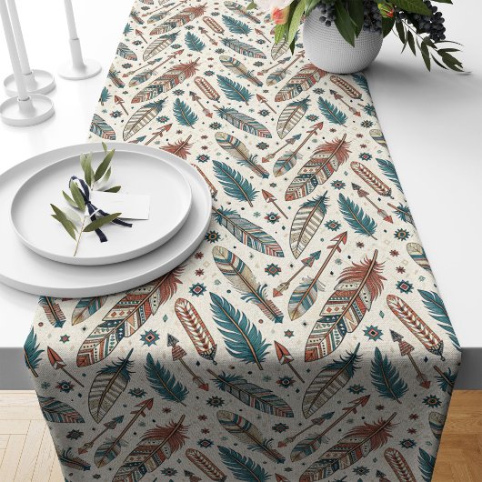 Southwest Table Runner Feathers Pijlen Motief Lange Tafelloper