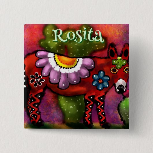 Southwest Talavera-stijl ezel gepersonaliseerd Vierkante Button 5,1 Cm (Voorkant)