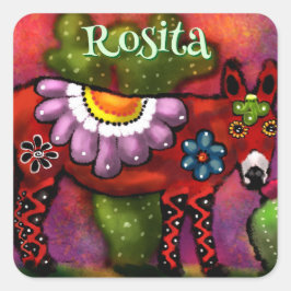Southwest Talavera-Style Donkey Personalized Vierkante Sticker