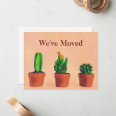 Southwest Theme Moving Announcement Potlood Plante Notitiekaartje (Voorkant / Achterkant in situ)