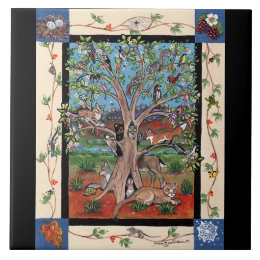 "Southwest Tree of Life" Vier Seizoenen, Tile Triv Tegeltje (Voorkant)