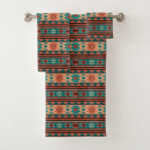 Southwest Tribal Pattern Turquoise Terracotta Bad Handdoek (Insitu)