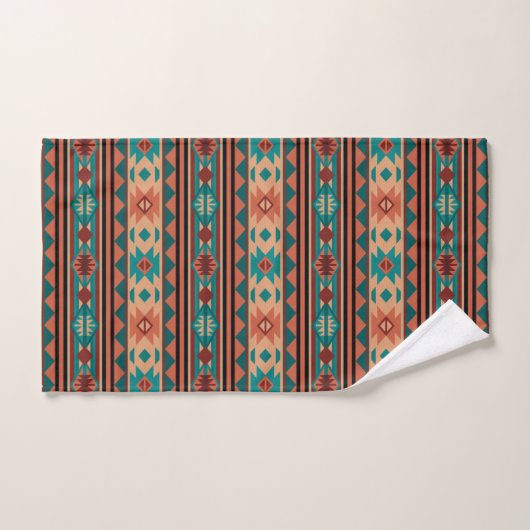 Southwest Tribal Pattern Turquoise Terracotta Bad Handdoek (Handdoek)