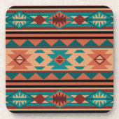 Southwest Tribal Pattern Turquoise Terracotta Bier Onderzetter (Voorkant)