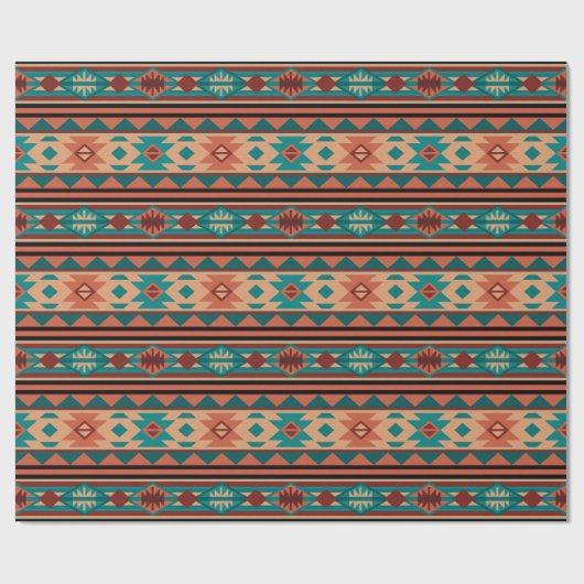 Southwest Tribal Pattern Turquoise Terracotta Cadeaupapier (Vlak)