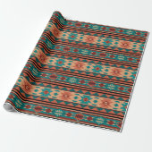 Southwest Tribal Pattern Turquoise Terracotta Cadeaupapier (Uitgerold)