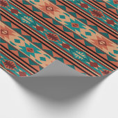 Southwest Tribal Pattern Turquoise Terracotta Cadeaupapier (Hoek)