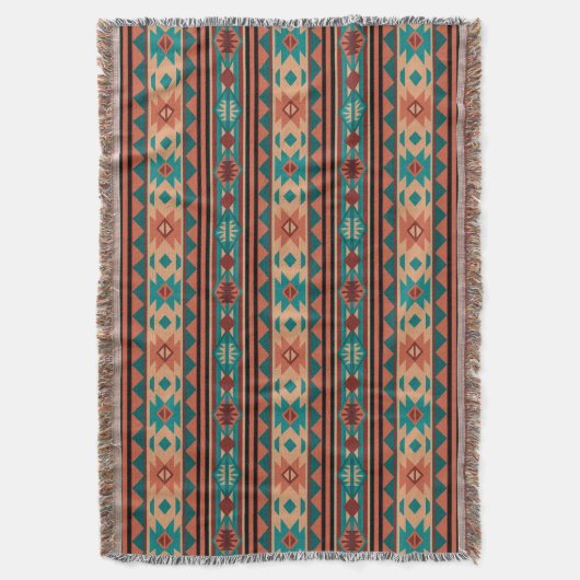 Southwest Tribal Pattern Turquoise Terracotta Deken (Voorkant Verticaal)