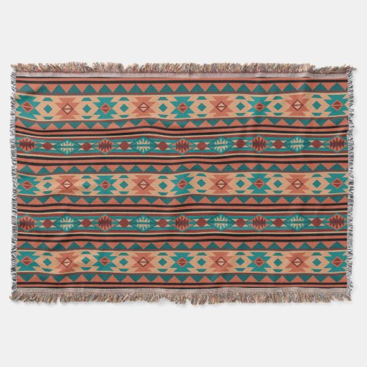 Southwest Tribal Pattern Turquoise Terracotta Deken (Voorkant)