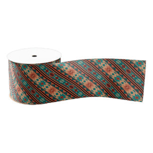 Southwest Tribal Pattern Turquoise Terracotta Grosgrain Lint