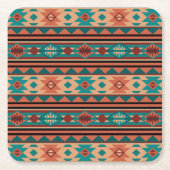 Southwest Tribal Pattern Turquoise Terracotta Kartonnen Onderzetters (Voorkant)