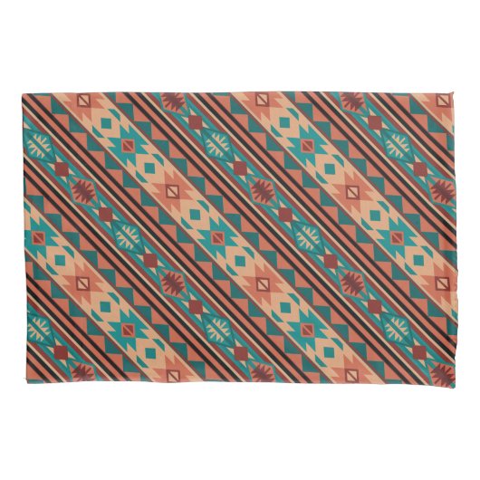 Southwest Tribal Pattern Turquoise Terracotta Kussensloop (Voorkant)