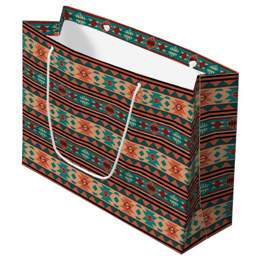 Southwest Tribal Pattern Turquoise Terracotta Large Cadeautasje (Voorkant Gekanteld)