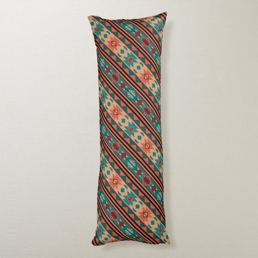Southwest Tribal Pattern Turquoise Terracotta Lichaamskussen (Achterkant (Verticaal))