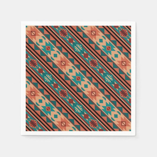 Southwest Tribal Pattern Turquoise Terracotta Servet (Voorkant)