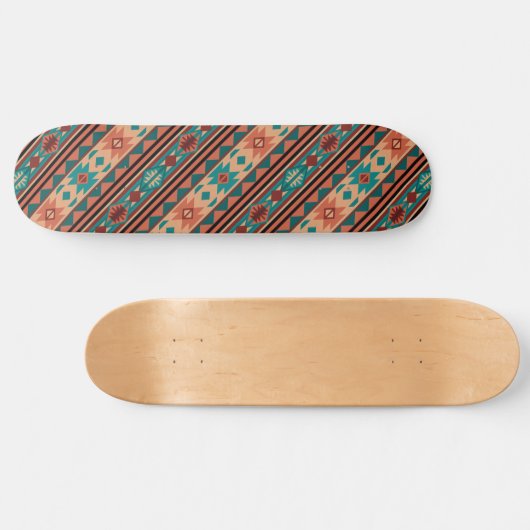 Southwest Tribal Pattern Turquoise Terracotta Skateboard (Horizontaal)